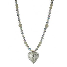 Crystal and White Quartz Necklace with Lampwork Heart Pendant