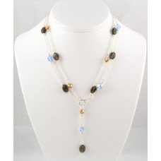 Double-Stranded Smoky Quartz and Swarovski Crystal "Y" Necklace