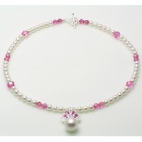 Swarovski Pearl and Sterling Silver CZ Pendant Necklace