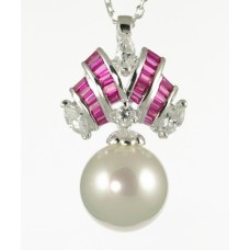 White Pearl and Fuscia CZ Pendant